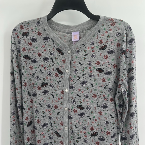 Savage X Fenty One Piece Pajama Set in Gray with Fun Print Size Small - Picture 2 of 8